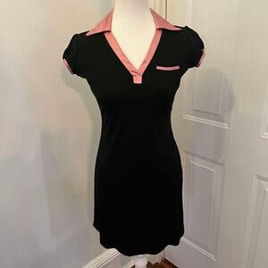 Y2K 90's Black and Pink Satin Collared Mini Dress I.N. San Francisco Size Small